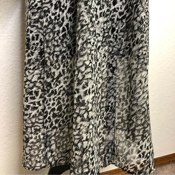 WHBM gray and black leopard animal print sheer button front midi dress size 8 - Picture 4 of 15